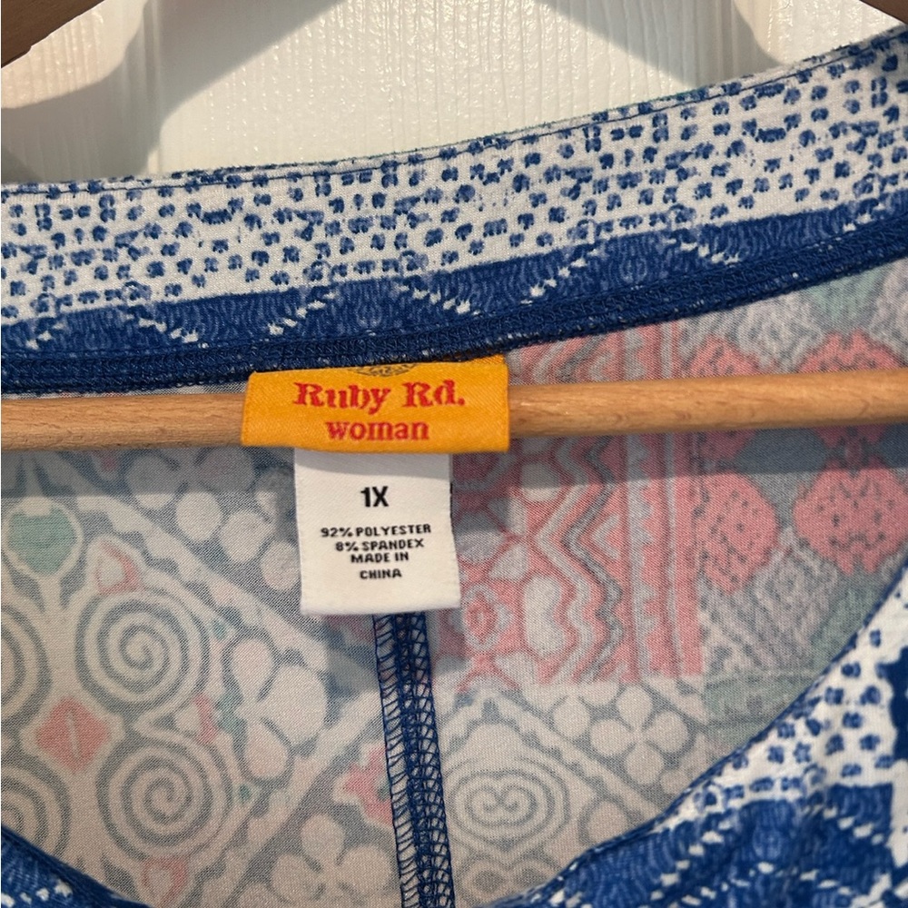 Ruby Rd. Womens 1x Blue Red Patchwork Print Long … - image 4